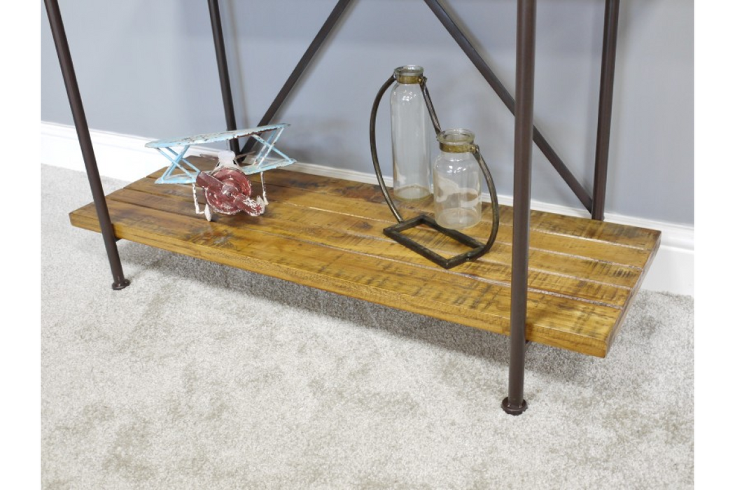 Rectangular Floor Shelf Unit, Four Tier Wooden Shelves, Black Frame Metal, Natural