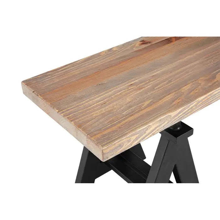 Claymore Indoor Bench, Natural Wood Seat, Black Wood Trestles Frame