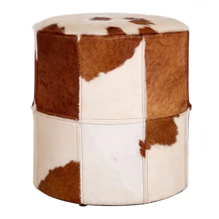 Brown And White Genuine Cowhide Ottoman