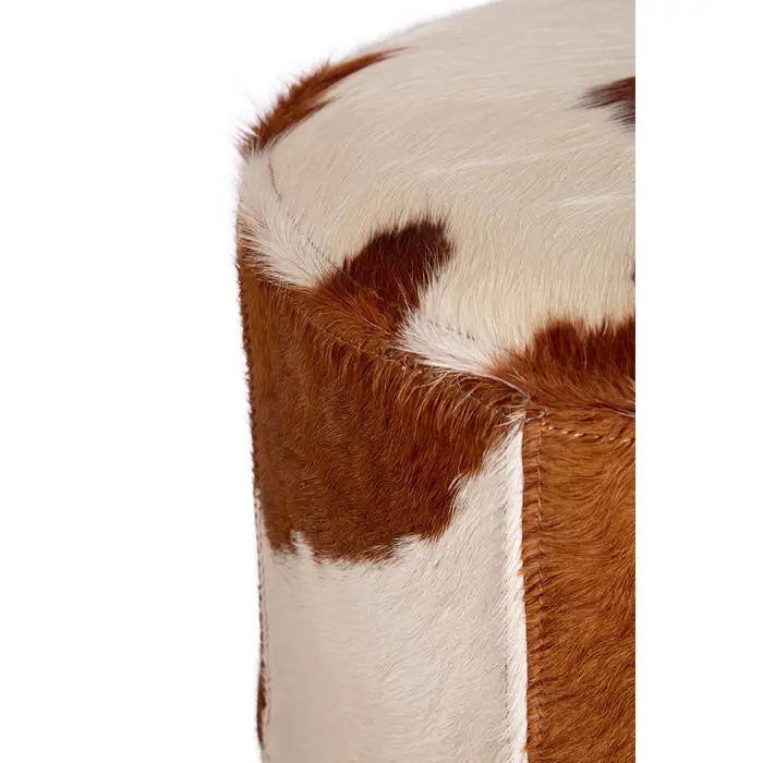 Brown And White Genuine Cowhide Ottoman