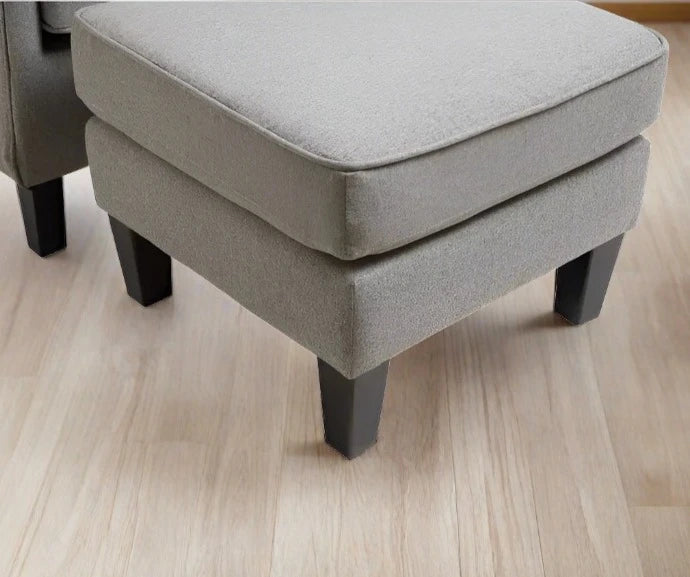 Decadence Armchair, Footstool, Grey Fabric, Black Wood Legs