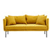 Kolding Two Seater Sofa, Yellow Fabric, 2 Matching Cushions, Black Metal Legs, Slim u Shape