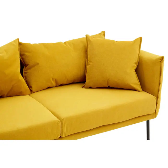 Kolding Two Seater Sofa, Yellow Fabric, 2 Matching Cushions, Black Metal Legs, Slim u Shape
