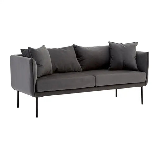 Kolding Two Seater Sofa, Grey Fabric, Matching Cushions, Black Metal Legs, Slim u Shape