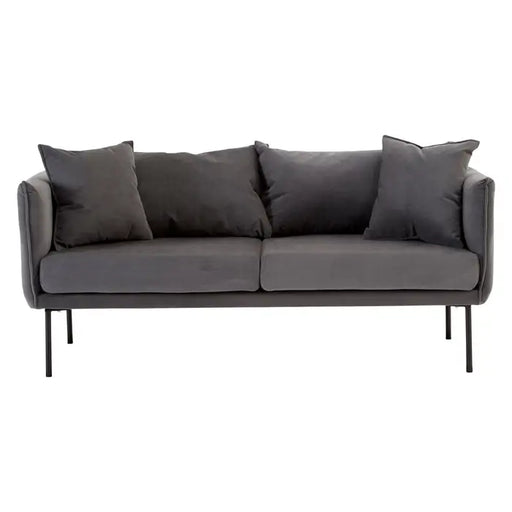 Kolding Two Seater Sofa, Grey Fabric, Matching Cushions, Black Metal Legs, Slim u Shape