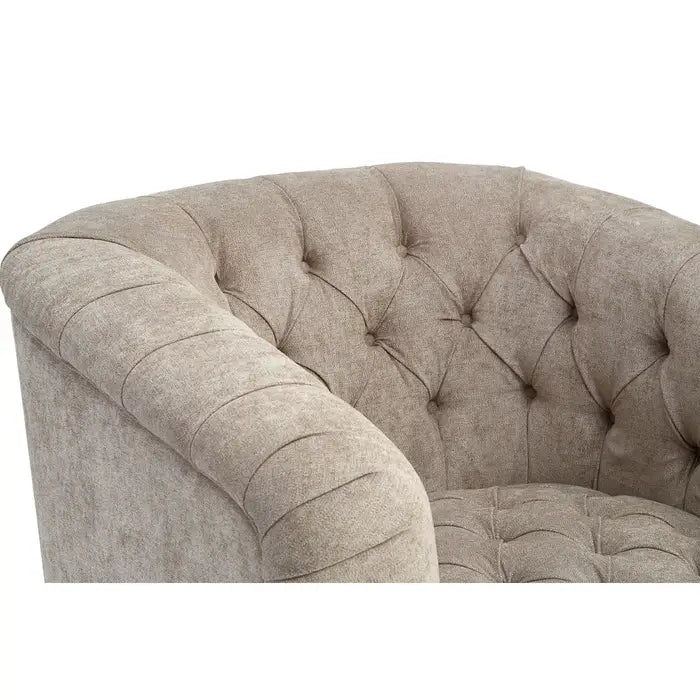 Fenton Button Armchair, Natural fabric, Black Wood Feet