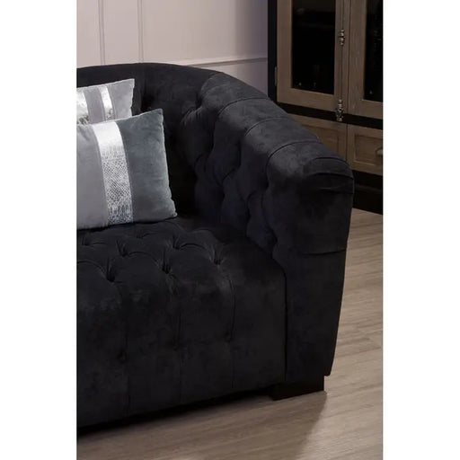 Fenton 3 Seater Sofa, Textured Black Fabric, Down Backrest 