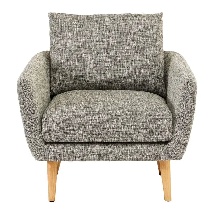 Benton Armchair, Grey Fabric, Natural Wood Legs