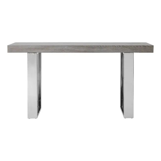 Ulmus Console Table, Stainless Steel Legs, Grey Elm Wood Top