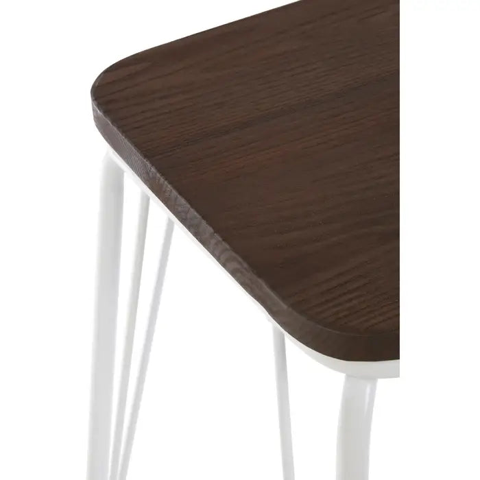 Battersea White Metal And Elm Small Wood Stool
