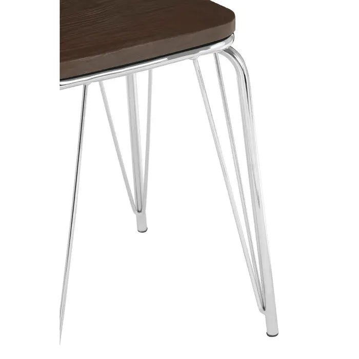 Battersea Chrome Metal And Elm Small Wood Stool