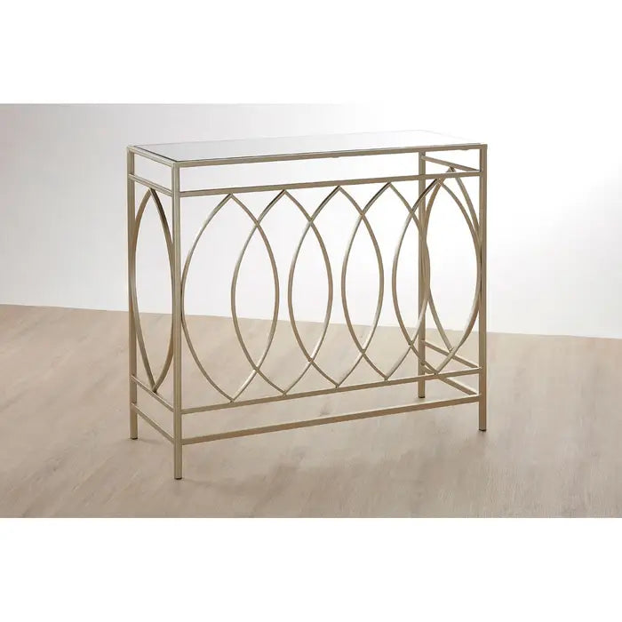 Avantis Console Table, Gold Metal Frame, Rectangular Mirrored Glass Tabletop