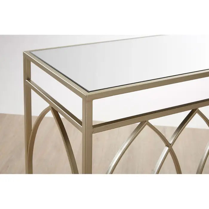 Avantis Console Table, Gold Metal Frame, Rectangular Mirrored Glass Tabletop