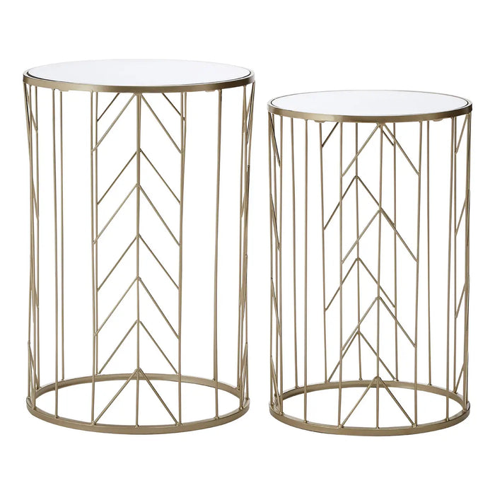 Avantis Side Tables, Champagne Metal Frame, Round Mirror Glass Top, Set of 2
