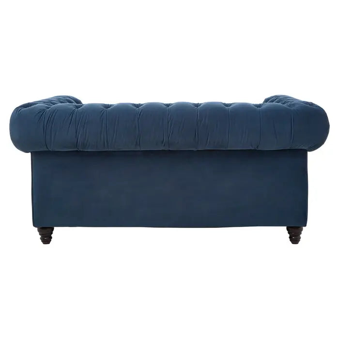 Stella 2 Seater Sofa, Midnight Blue Velvet, Wooden Feet,  Plump Cushions, Button Tufted Back, Rolled Arms