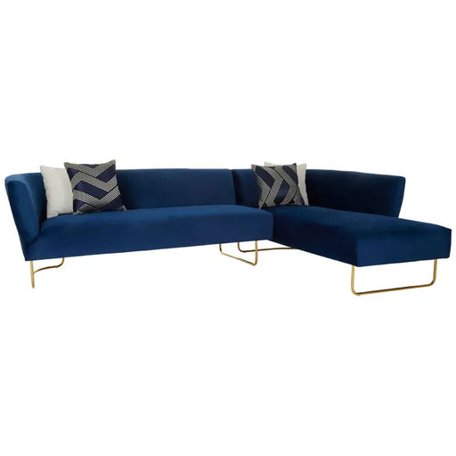 Renee 5 Seater Corner Sofa, Dark Blue Velvet, Gold Metal Legs