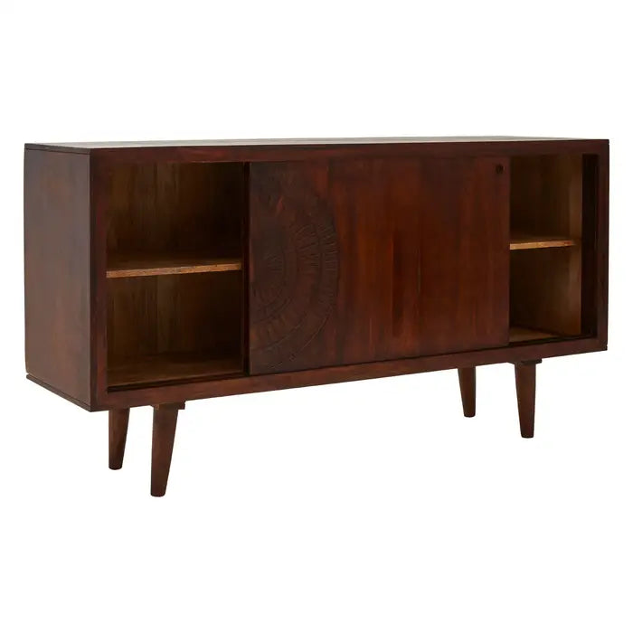 Vence Brown Wooden Sideboard, Four Cylindrical Legs, Two Large Sliding Doors