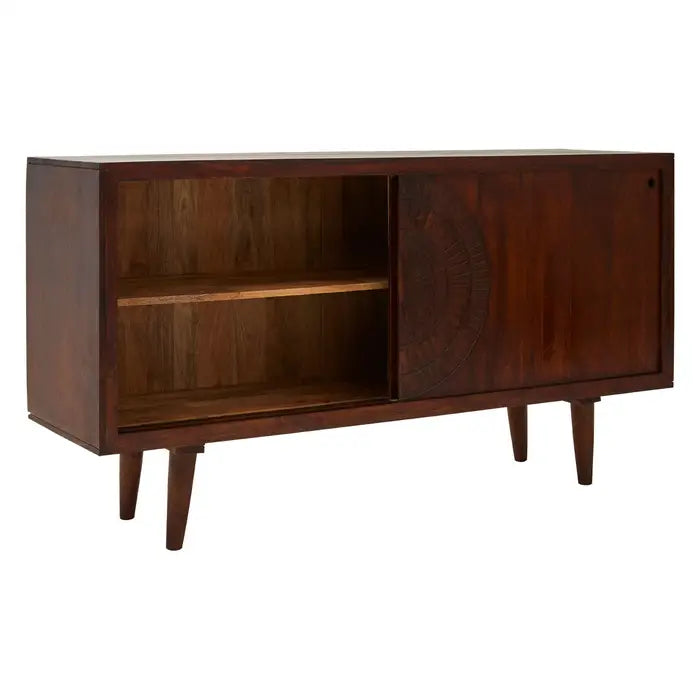 Vence Brown Wooden Sideboard, Four Cylindrical Legs, Two Large Sliding Doors