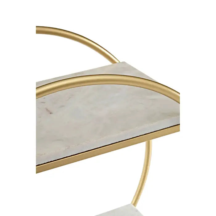 Nirav Round Floor Shelf, White Marble, Gold Metal Frame