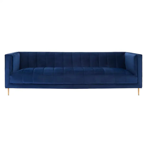 Otylia 3 Seater Sofa, Deep Blue Velvet, Backrest, Gold metal Legs