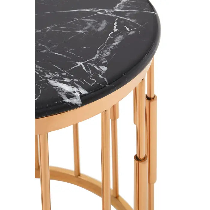 Alvaro Side Table, Stainless Steel, Rose Gold Finish Frame, Black Round Marble TOP