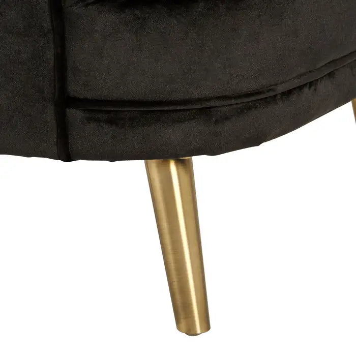 Windsor Wide Armchair, Black Velvet, Gold Legs