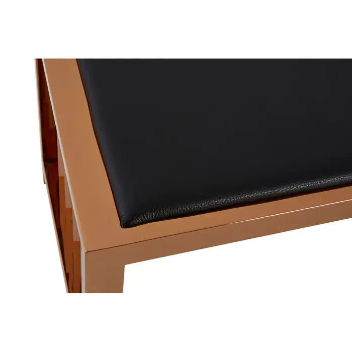 Helmsley Indoor Bench, Black Leather Seat, Rose Gold Frame