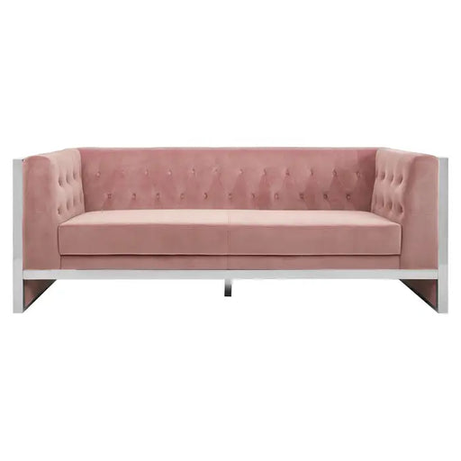 Vogue 3 Seater Sofa,  Pink Velvet, Stainless Steel Frame, Low Profile Backrest