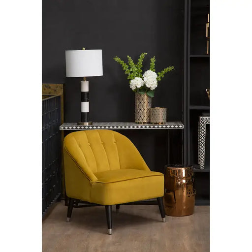 Doucet Accent Chair, Mustard Velvet, Black Wood Legs