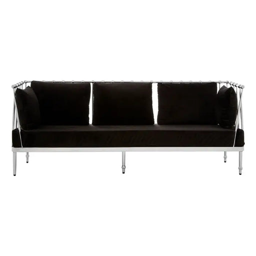 Novo 3 Seater Sofa, Silver Finish Tapered Arms,Black Velvet, Steel Angular Frame, Cushions
