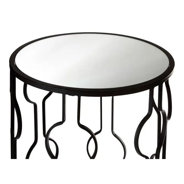 Avantis Side Tables, Black Metal Frame, Round Mirrored Top, Set of 2