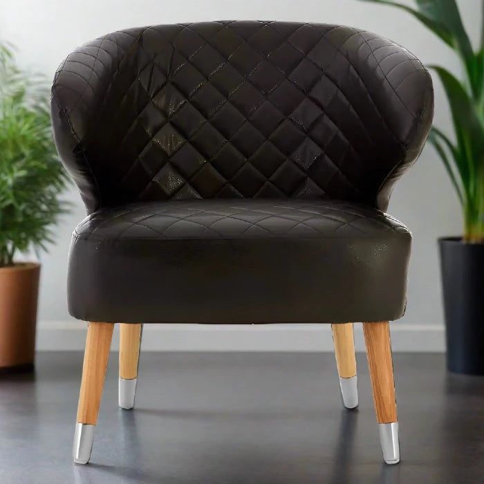 Carlton Wingback Accent Chair, Black Leather, Natural Wood Legs