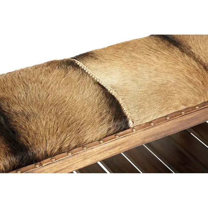 Metro Indoor Bench, Goat Hide Seat, Brown Wood Frame