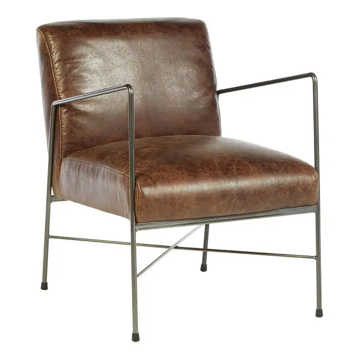 Hoxton Lounge Chair In Brown Leather & Metal Frame
