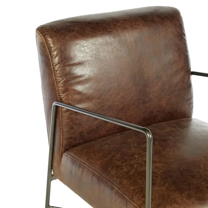 Hoxton Lounge Chair In Brown Leather & Metal Frame