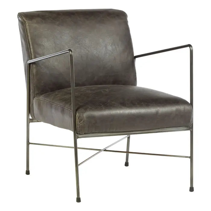 Hoxton Lounge Chair In Ebony/Black Leather & Metal frame