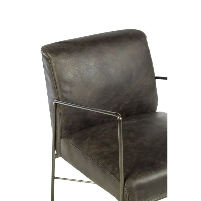 Hoxton Lounge Chair In Ebony/Black Leather & Metal frame
