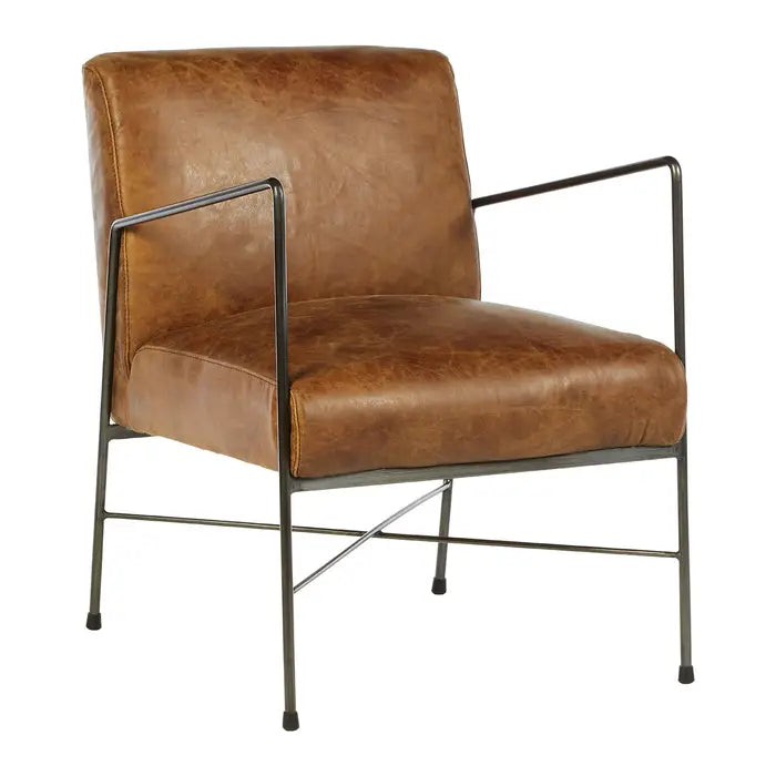 Hoxton Lounge Chair In Tan Leather & Black Metal frame