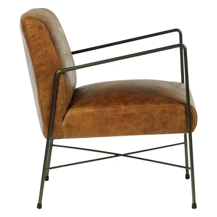 Hoxton Lounge Chair In Tan Leather & Black Metal frame