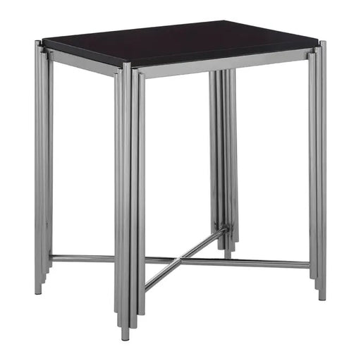 Clarice Square Side Table, Stainless Steel Silver Frame, Granite Top