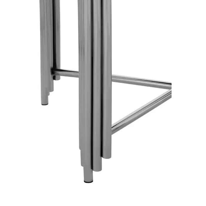 Clarice Square Side Table, Stainless Steel Silver Frame, Granite Top