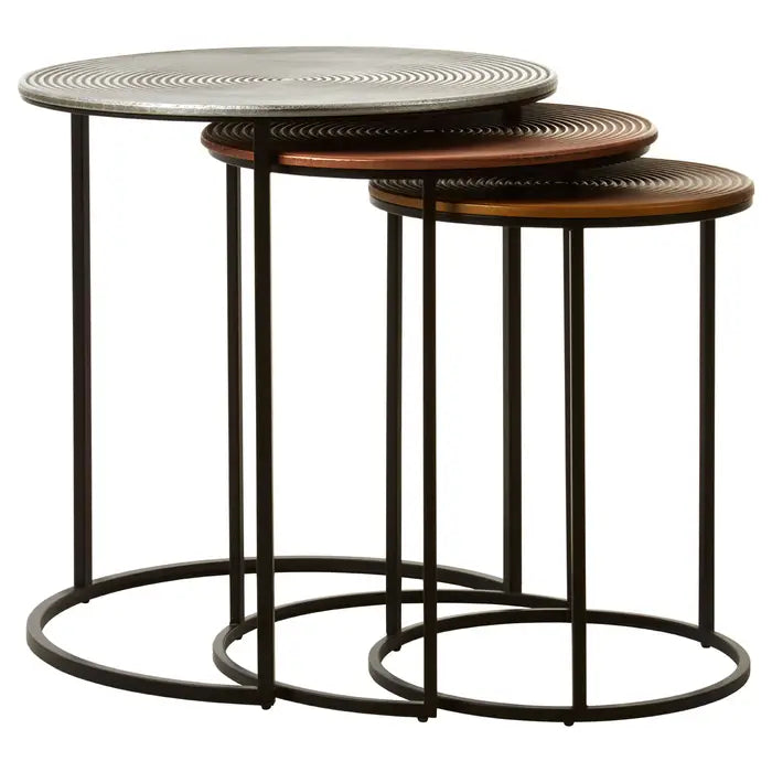 Olympiad Coffee Tables, Metal Frame, Wood Top, Set Of 3