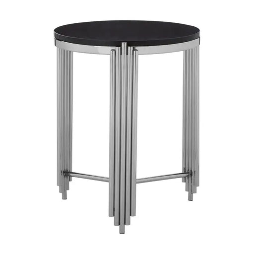 Clarice Round Side Table, Stainless Steel Silver Frame, Granite Round Top 
