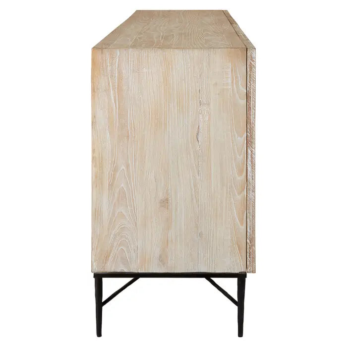 Kyra Sideboard, Wooden, Four Door, Natural, Black Iron Frame