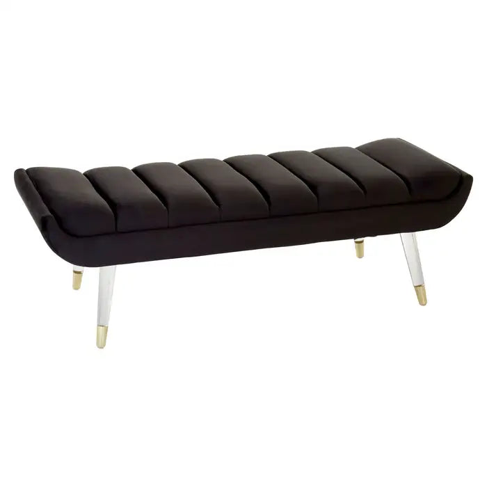 Marlborough Indoor Bench, Black Tufted Velvet, Clear Acrylic & Gold Legs