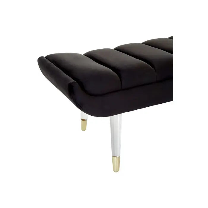 Marlborough Indoor Bench, Black Tufted Velvet, Clear Acrylic & Gold Legs