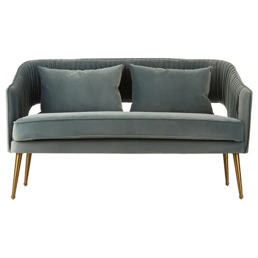 Hendricks 2 Seater Sofa, Grey Velvet, Gold Finish Stainless steel legs, 2 Matching Cushions