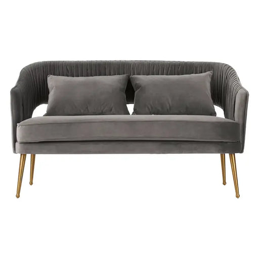 Hendricks 2 Seater Sofa, Brown Velvet, Gold Finish Iron Legs, 2 Matching Cushions