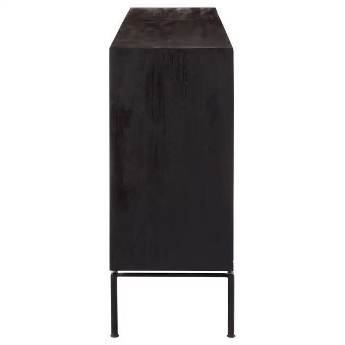 Boho Wooden Sideboard Cabinet, 2 Door, 2 Drawer, Black Metal Legs