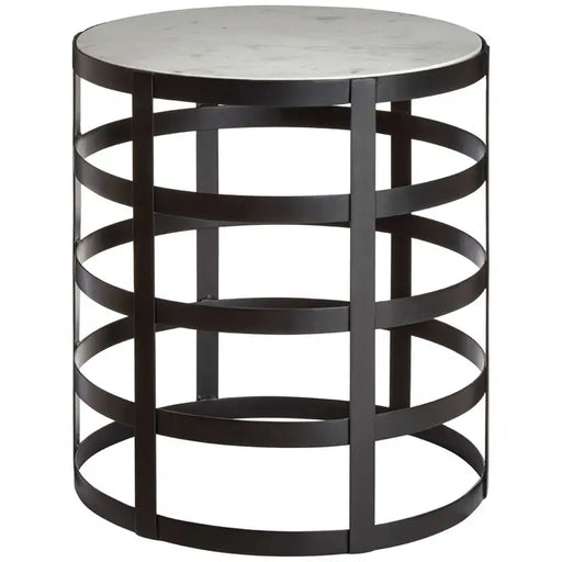 Corina Side Table, Iron Grid Frame, White Round Marble Top 